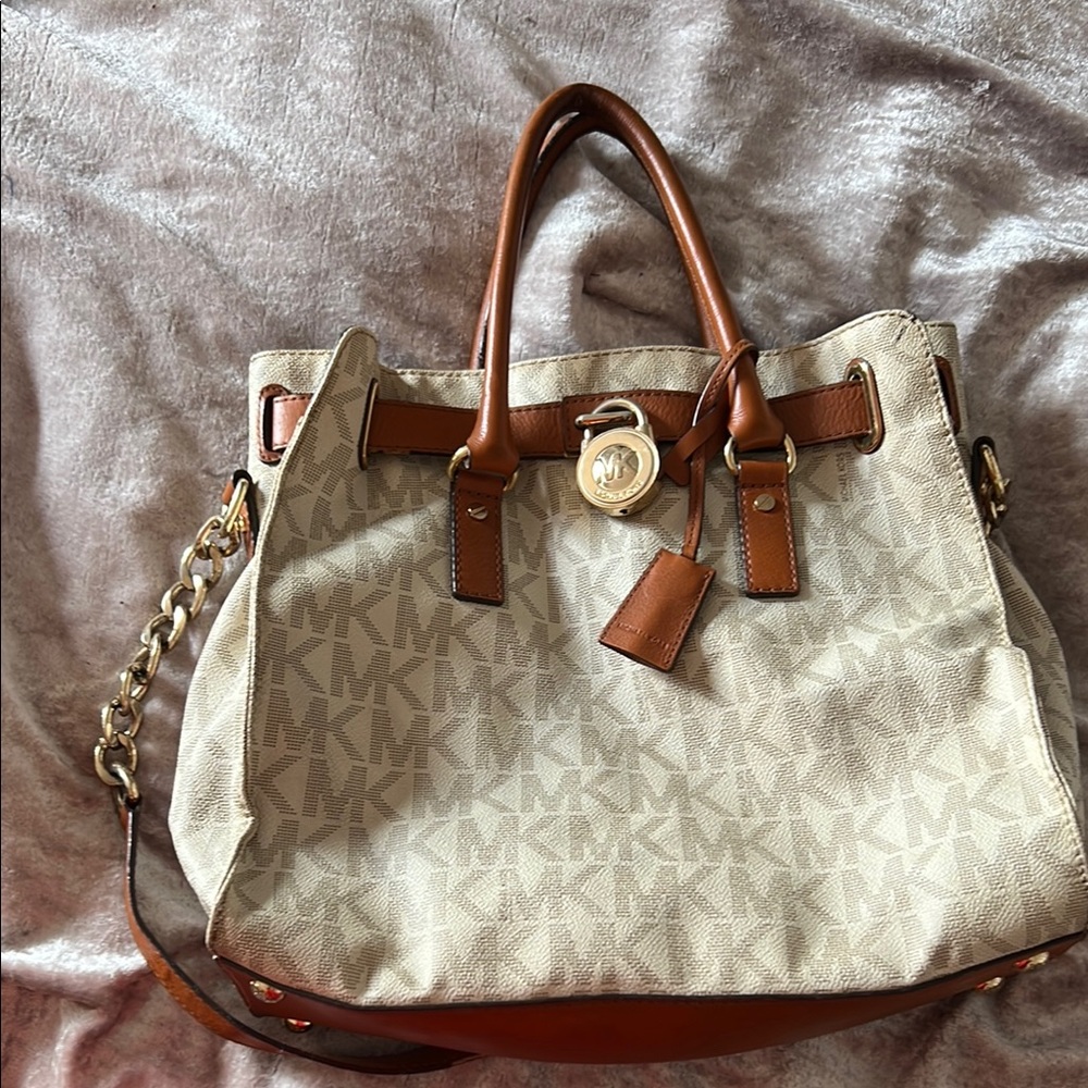 Michael Kors Tan and Brown Tote Bag with Leather Trim